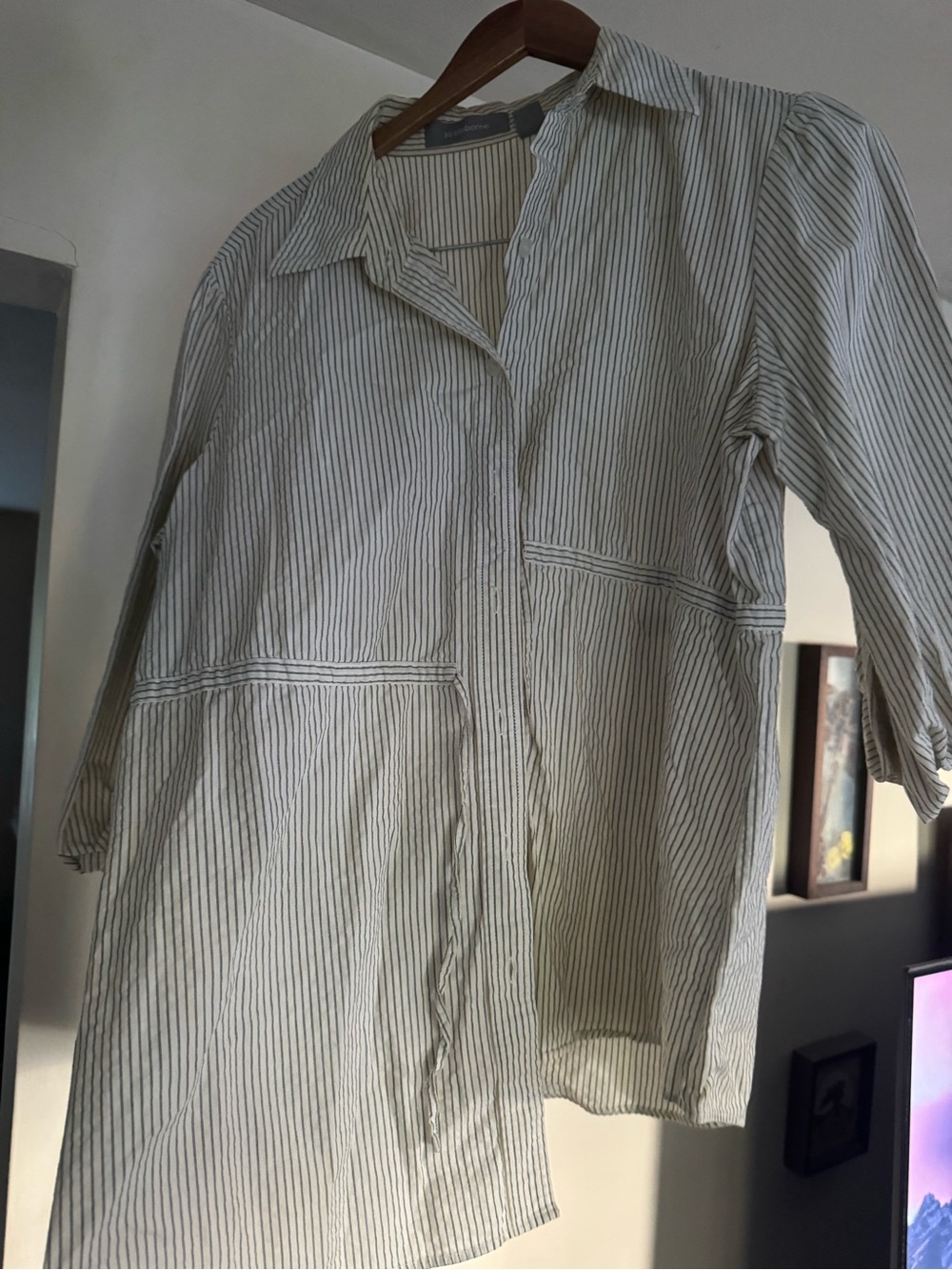 Liz Claiborne White Shirt with Black Pinstripes